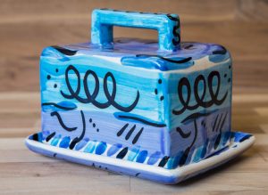 Abstract butter dish in blue
