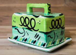 Abstract butter dish in green