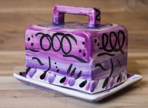 Abstract butter dish in purple