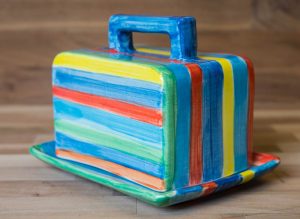 Horizontal Stripey butter dish in Blue