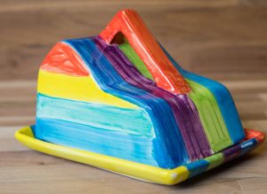 Horizontal Stripey cheese dish in Candy