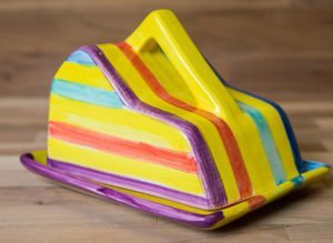 Horizontal Stripey cheese dish in Yellow