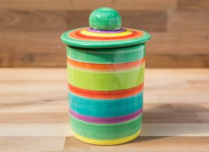 Horizontal stripey tea caddy in green