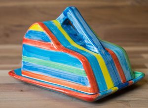 Horizontal Stripey cheese dish in Blue