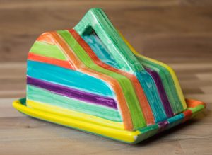Horizontal Stripey cheese dish in Green