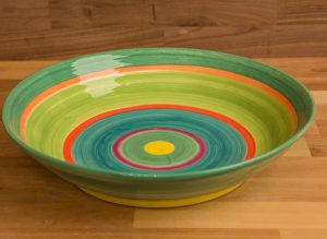 Horizontal Stripey salad/fruit bowl in Green