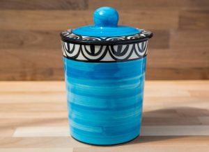 Aztec tea caddy in bright blue