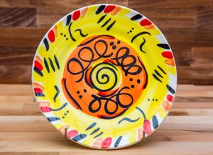 Abstract 11″ dinner plate in yellow