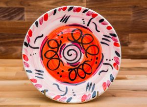Abstract 11″ dinner plate in red
