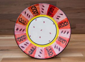 Vertical Stripey 11″ dinner plate in Red