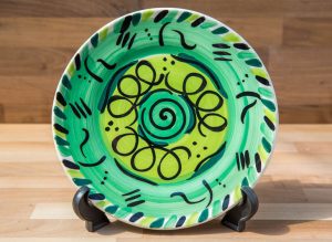 Abstract 11″ dinner plate in green