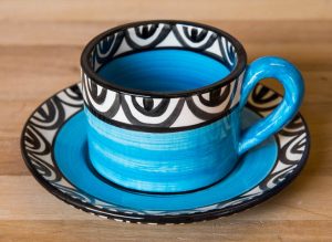 Aztec small cup and saucer in bright blue