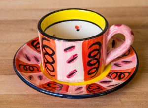 Vertical Stripey small cup and saucer in Red