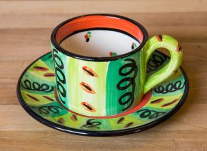 Vertical Stripey small cup and saucer in Green