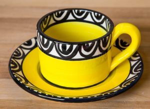 Aztec small cup and saucer in yellow