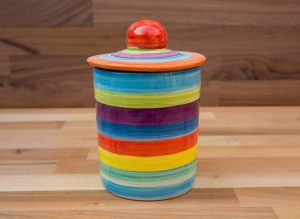 Horizontal stripey tea caddy in candy