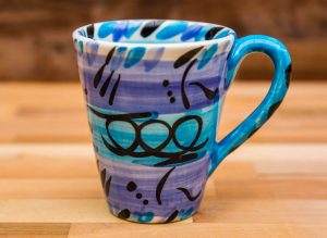 Abstract large tapered mug in blue