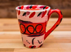 Abstract large tapered mug in red