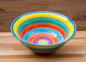 horizontal stripey cereal bowl in candy