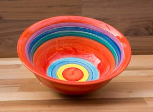 horizontal stripey cereal bowl in red