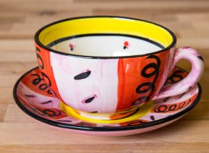 Vertical Stripey cup and saucer in Red