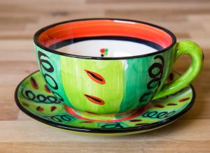 Vertical Stripey cup and saucer in Green