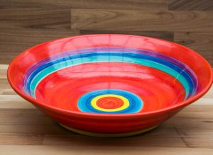 Horizontal Stripey salad/fruit bowl in red