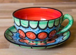 Fruity cup and saucer in Green