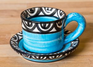 Aztec espresso cup and saucer in Bright Blue