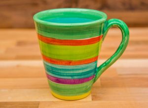 horizontal stripey large tapered mug in green