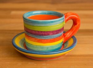 Horizontal Stripey espresso cup and saucer in Candy
