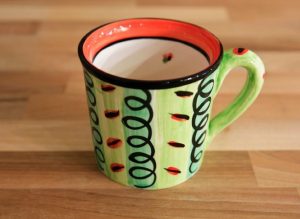 Vertical stripey wide mug in green