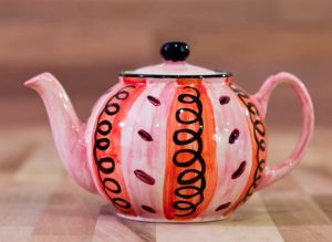 Vertical Stripey large Teapot in red