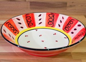 Vertical Stripey pasta bowl in red
