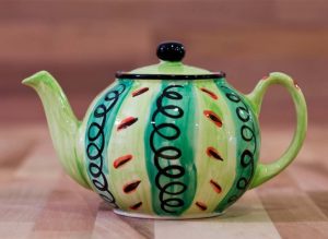 Vertical Stripey medium teapot in green