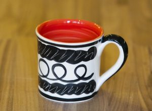 Black and white wide mug in scribble