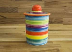 horizontal stripey storage jar in candy