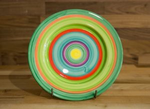 Horizontal Stripey 11″ dinner plate in green
