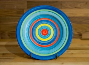 Horizontal Stripey 11″ dinner plate in blue