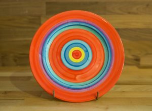 Horizontal Stripey 11″ dinner plate in red