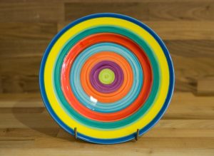 Horizontal Stripey 11″ dinner plate in candy
