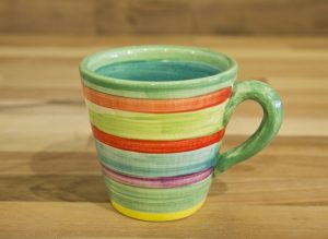 Horizontal Stripey small tapered mug in green
