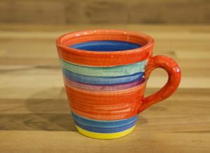 Horizontal Stripey small tapered mug in red