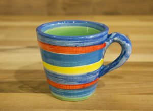 Horizontal Stripey small tapered mug in blue