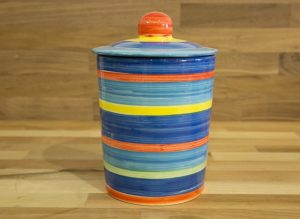 horizontal stripey storage jar in blue