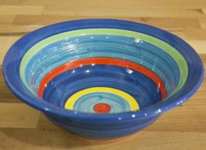 horizontal stripey cereal bowl in blue