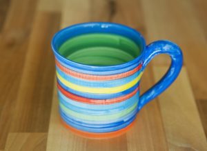 Horizontal stripey wide parallel mug in blue
