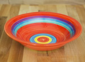 Horizontal stripey pasta bowl in red