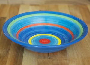Horizontal stripey pasta bowl in blue