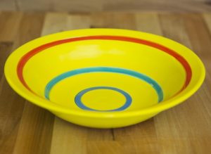 Horizontal stripey pasta bowl in yellow